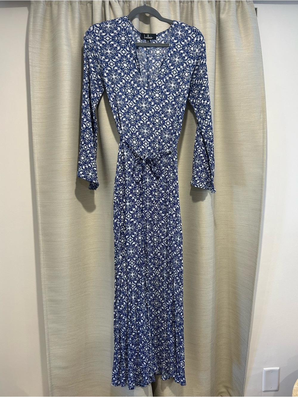 Lulu's Navy and White Floral Wrap Maxi Dress